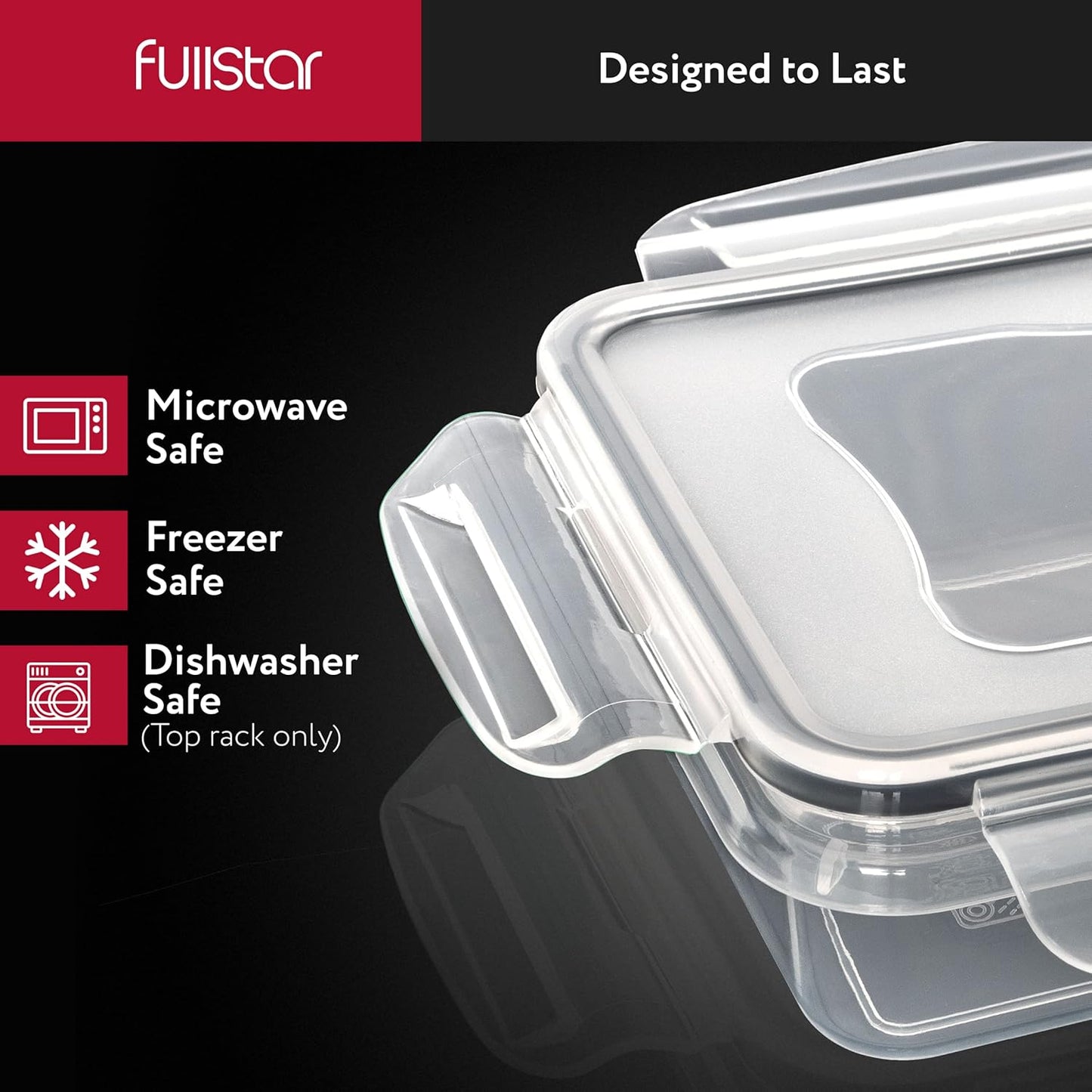 Fullstar 50-stuk plastiek-voedselhouers met deksels (24 Houers & 24 Dekels) - Lekvry, BPA-vry, Maaltydvoorbereidinghouers, Herbruikbare Middagetebêrestel vir Kombuisorganisasie (Pak van 50)