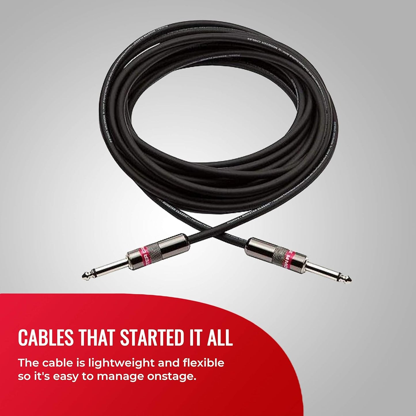 Monster Prolink Classic Instrument Guitar Cable - 3 ft Straight-to-Straight Instrument Cable. All Metal & Duraflex Outer Jacket. 90% Copper Braided Shield Monster Instrument Cable