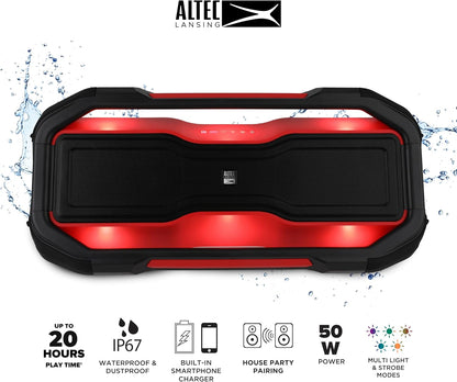 Altec Lansing ROCKBOX XL Draadlose Bluetooth Luidspreker, Draagbaar Waterdig met 20 Uur Speeltyd en 5 Verligte LED Ligmodusse, Drywende Draadlose Luidspreker vir Binne en Buite