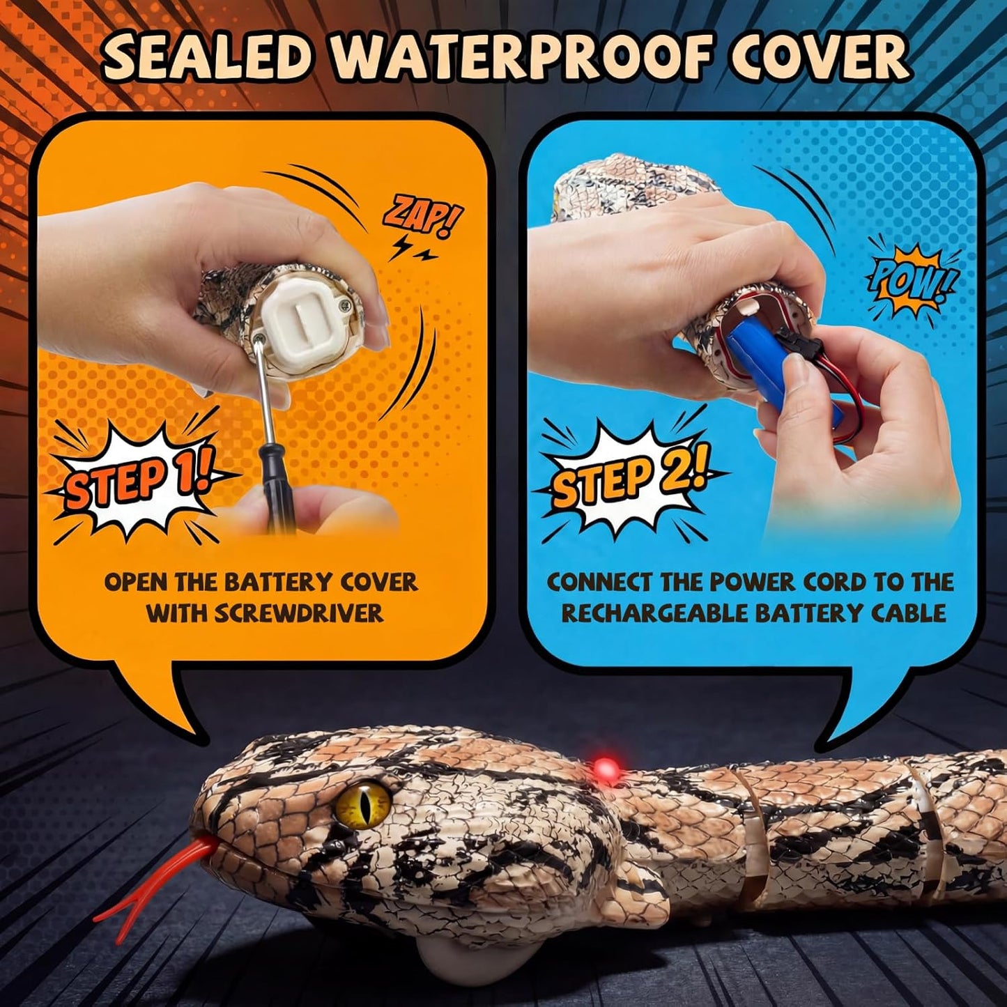 Amphibious Remote Control Rattlesnake Realistic Toy with Rattle Sound for Pranks, Indoor & Outdoor Games for Kids Ages 3+