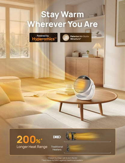 Ruimteverwarmer 1500W, 60° Verstelbare Kanteling, 3.2m/s Draagbare Elektriese Verwarmers vir Binnenshuise Gebruik met Termostaat, 8 Veiligheidsbeskermings, 3 Modes, Afstandbeheer - Wit
