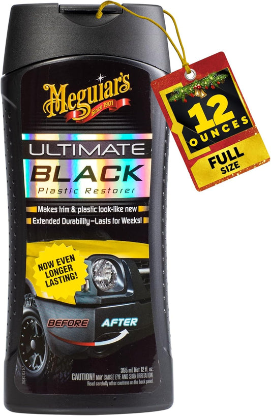 Meguiar's Ultimate Black Plastic Durable Car Restorer for Faded Black Plastic, Vinyl, and Rubber (12 Oz)