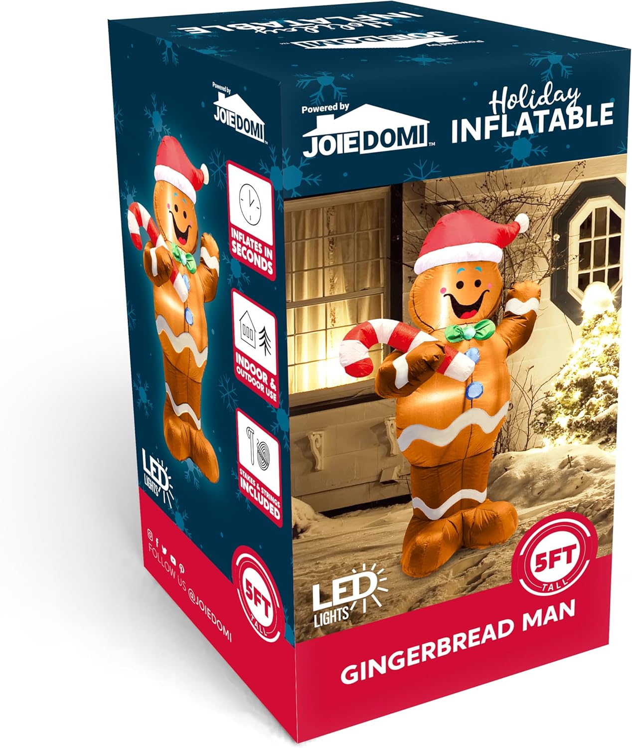 5 FT Christmas Inflatable Decorations, Christmas Blow Ups Gingerbread Man Yard w/ Candy Canes Decor