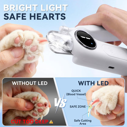 2-in-1 Quiet Electric Pet Nail Clipper Grinder w/ Light for Dogs Cats Dual LED Lights,3-Speed Grinder,Nail Clipping Splash Guard,Type-C Rechargeable - (White)