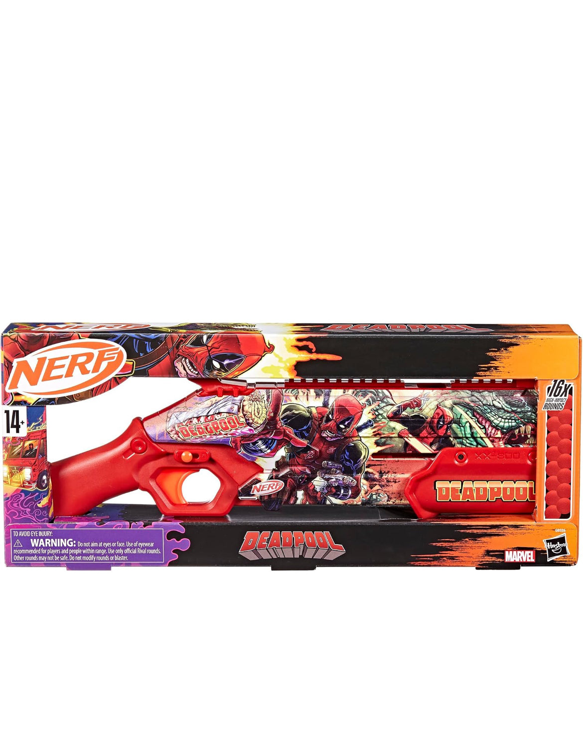 Nerf Marvel Deadpool Blaster, 16 Nerf Rival Accu-Rounds, Pump Action, Breech Load, Gifts for Teens, 14+