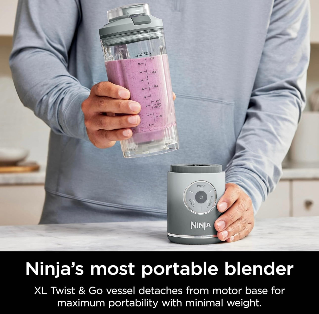 Ninja Blast Max, Portable Blender + Twist & Go, Personal Smoothie, Blend, Ice Crush, 3 Programs, Cordless, 22 oz removable Vessel - SILVER, BC251SL