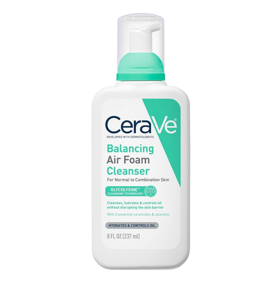 CeraVe Balancing Air Foam Gesigwas vir Kombinasievel, 8Uur Oliebeheer + 24Uur Hidrasie met Glikolisien & 3 Essensiële Seramiede (237ml)