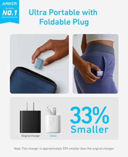 Anker 25W USB C-laaiblokkie, Kompak en Opvoubaar, Ondersteun PPS Vinnig Laai vir - (Mauve)