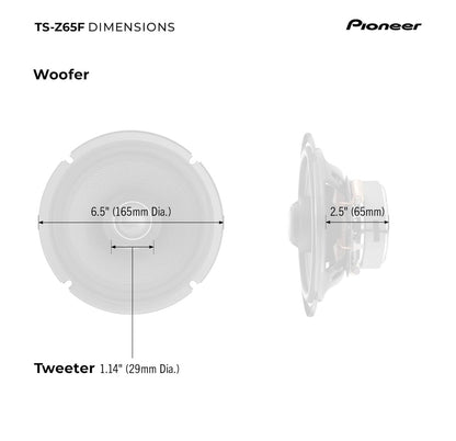 Pioneer TS-Z65F, 2-rigting koaksiale motoroudio luidsprekers, volle reeks, oop en gladde klankgehalte, maklike installasie en verbeterde bassreaksie, swart 6.5” ronde luidsprekers