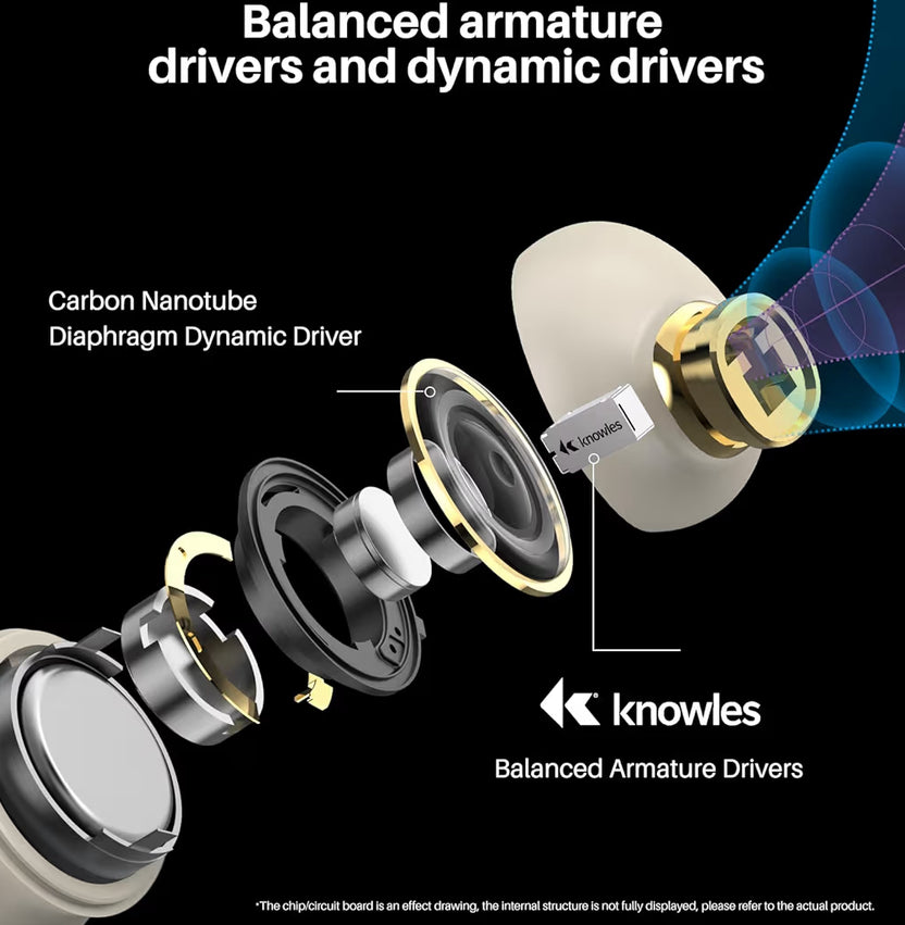 Golden X1 Wireless Earbuds Balanced Armature Driver and Hybrid Dynamic OrigX Pro, LDAC & Hi-Res Audio Wireless, Noise Cancellation - Champagne