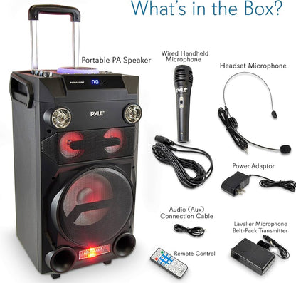 Draagbare Koordlose Bluetooth Karaoke PA-luidspreker - 8'' Subwoofer Klankstelsel met DJ-ligte, Herlaaibare Battery, FM Radio, USB / Mikro SD Leser, Mikrofoon, Afstandbeheer