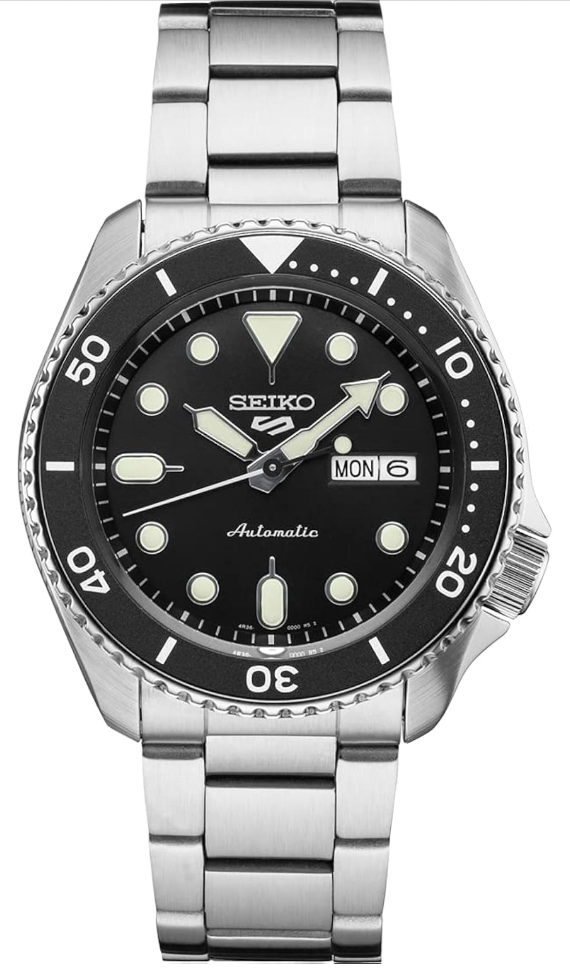 SEIKO Outomatiese Horlosie vir Mans - 5 Sports - Dag/Datum Kalender, LumiBrite Wysers en Merkers, en Roterende Ring, 100m Waterbestand