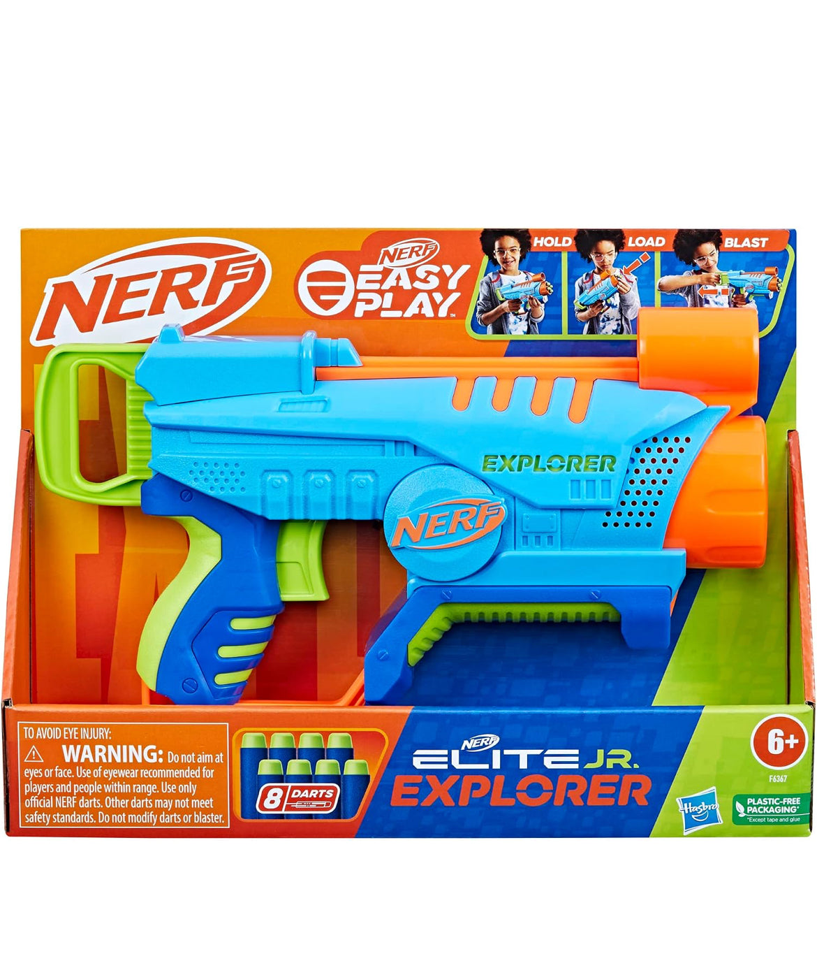 NERF Elite Junior Explorer Easy-Play Toy Foam Blaster, 8 Darts for Kids Outdoor Games, Ages 6 & Up