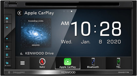 Kenwood 6.8" DVD-motorstereo, Garmin-navigasie ingebou, Inrix-verkeersdiens, CarPlay en Android Auto, Bluetooth, Vier kamera-insette