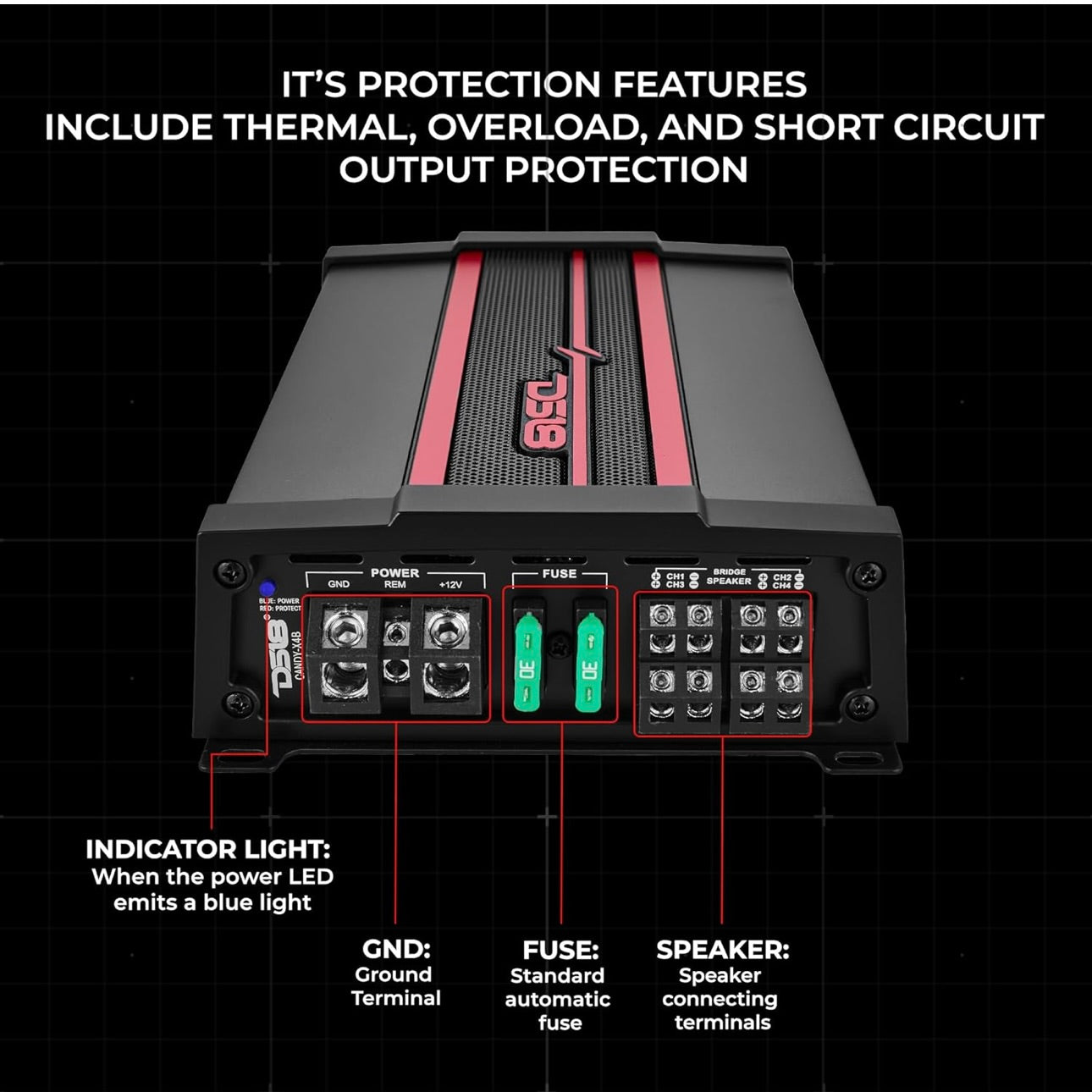 DS18 CANDY-X4B Car Amplifier 4-Channel Class D, 1600W Peak Power  Compact Size - New