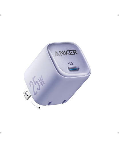 Anker 25W USB C-laaiblokkie, Kompak en Opvoubaar, Ondersteun PPS Vinnig Laai vir - (Mauve)