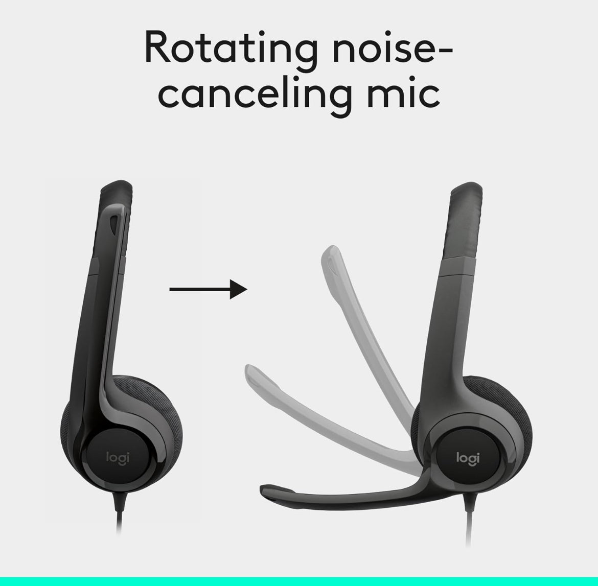 Logitech H390 Bedrade Koptelefoon vir rekenaar/skootrekenaar, Stereo-koptelefoon met geraasdempende mikrofoon, USB-A, Inlynbeheer, Werk met Chromebook
