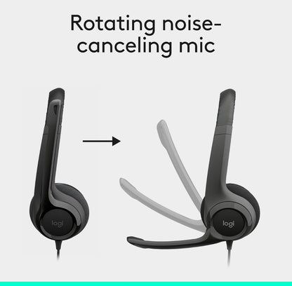 Logitech H390 Bedrade Koptelefoon vir rekenaar/skootrekenaar, Stereo-koptelefoon met geraasdempende mikrofoon, USB-A, Inlynbeheer, Werk met Chromebook