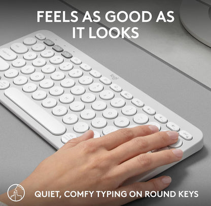 Logitech Pebble Keys 2 K380s, Multi-Toestel Bluetooth Draadlose Sleutelbord met Aanpasbare Kortpaaie, Slank en Draagbaar, Maklike Skakeling vir Windows, macOS, iPadOS, Android, Chrome OS - Tonal White