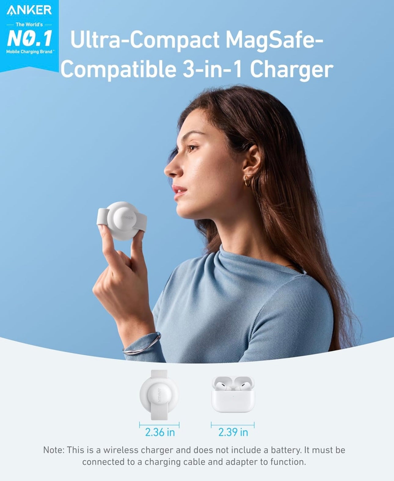 Anker MagSafe Compatible MagGo UFO 3-in-1 Charger, iPhone 16 Wireless Charging - (Not a Power Bank)