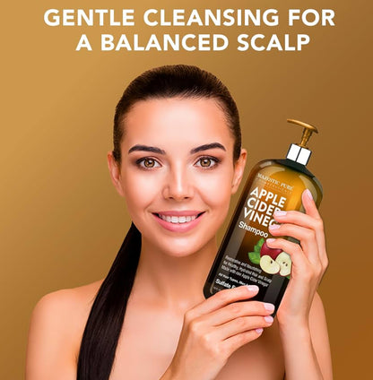 Pure Apple Cider Vinegar Shampoo - Restores Shine & Reduces Itchy Scalp, Dandruff & Frizz - Sulfate Free, for All Hair Types, Men and Women - 16 fl oz (Pack of 2)