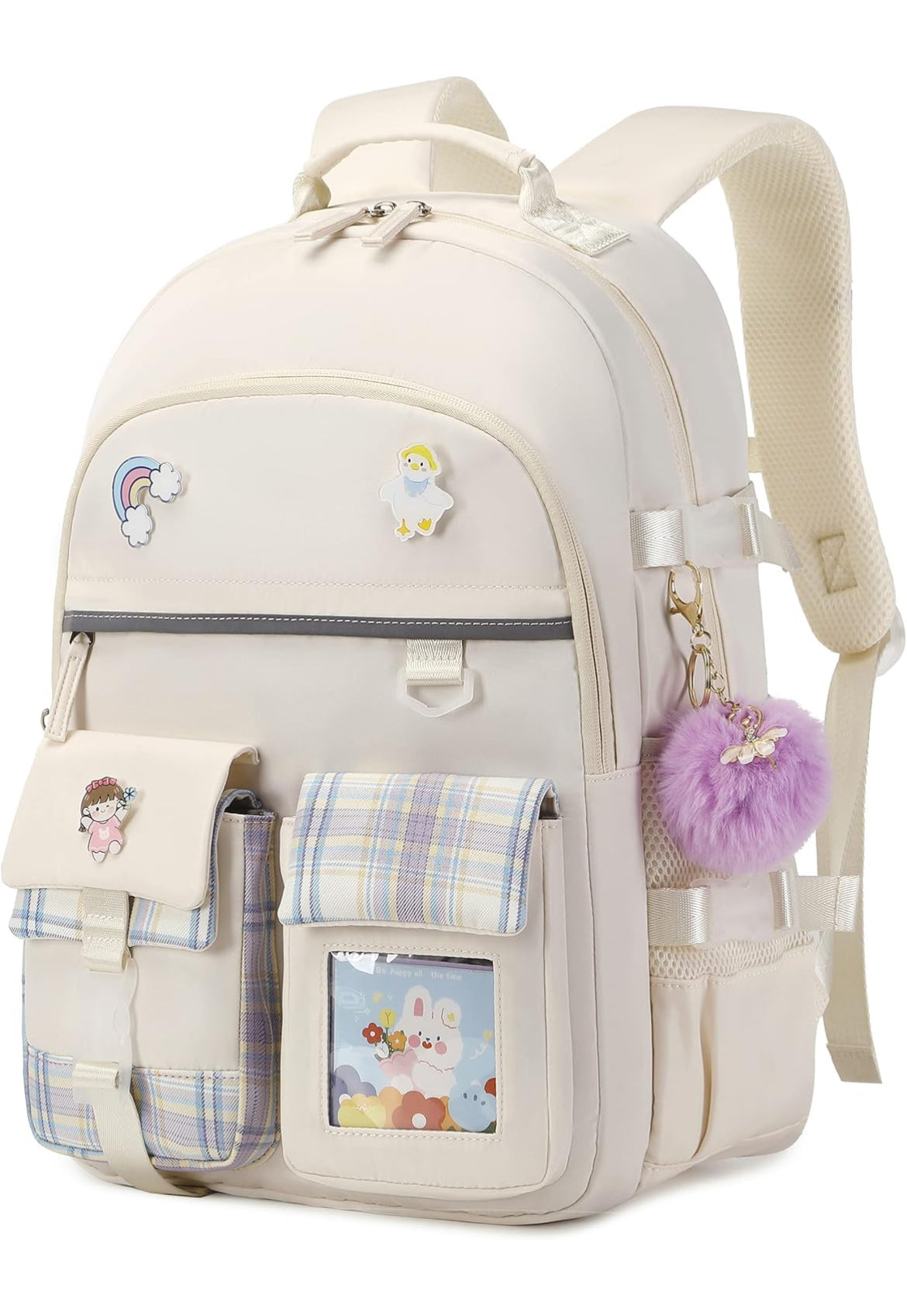 Backpack for Girls, 15.6 Inch Laptop School Bag Kids Kindergarten Elementary College Backpacks Large Bookbags for Teen Girl Women Students Casual Travel Daypacks (Beige)