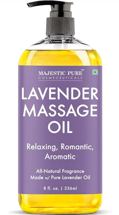 PURE Lavender Massage Oil for Massage Therapy - Refreshing, and Relaxing - Natural Oils with Lavender Essential Oil - for All Skin Types - Men and Women Massage Lotion - 8 fl oz
