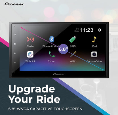 Pioneer 6.8" Capacitive Touchscreen Double Din Car StereoDigital Multimedia Receiver, Alexa, Bluetooth, Backup Camera, USB, FLAC, MIXTRAX, AM/FM Radio, Short Chassis, 13-Band EQ
