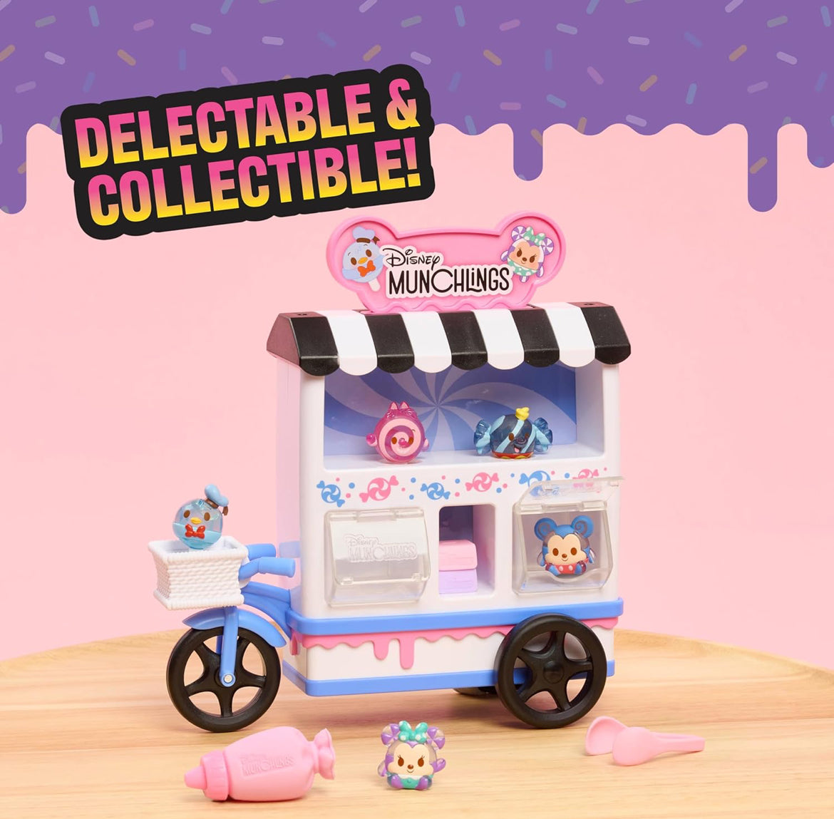 Just Play Disney Munchlings Candy Cart Playset w/ Lights (13-Pieces) Color Change and Scented Figures