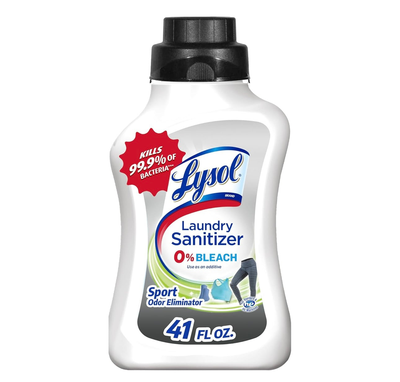 Lysol Sport Wasgoedontsmetter Byvoeging, Ontsmettingsvloeistof vir Gimklere en Aktiewe drag, 0% Bleikmiddel, Elimineer Reukveroorsakende Bakterieë, 41oz