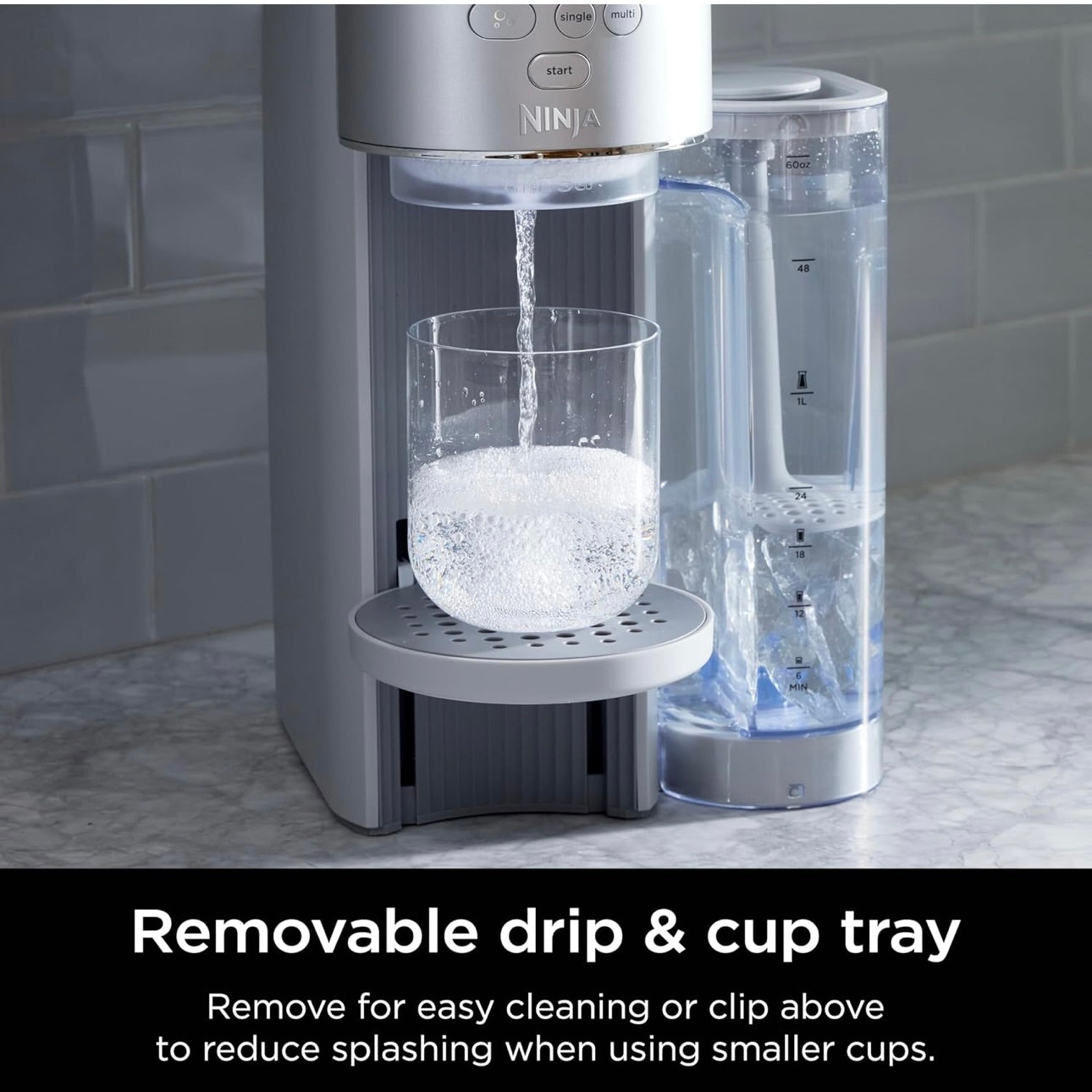 Ninja Thirsti Max Custom Hydration System, Soda Maker, Sparkling Water Maker, Custom Still & Sparkling Drinks, Compact Design, With 60L CO₂ Cylinder & Flavored Water Drops - Silver