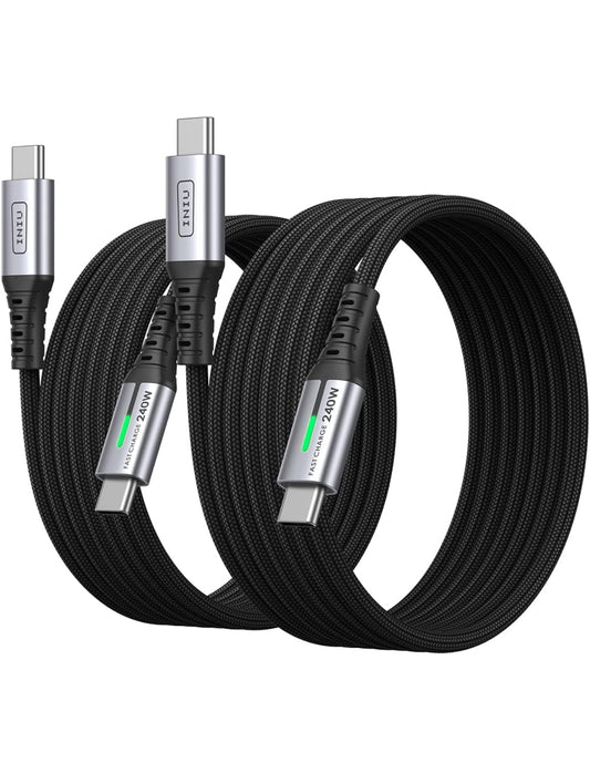 INIU USB C-kabel, (2m, 2-pak) 100W USB C na C Vinniglaaikoord, Gevlegte Tipe C-laaikabel vir iPhone 16 Pro Max 15 Plus Samsung Galaxy S24 S21 S10 Note 10 MacBook iPad Kindle ens.