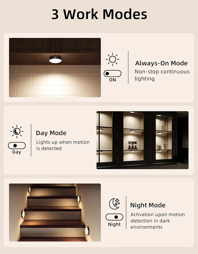 Under Cabinet Lighting,1000mAh Rechargeable Puck Lights w/ Remote 12 RGB Motion Sensor Closet Lights Indoor Dimmable (6 PK)