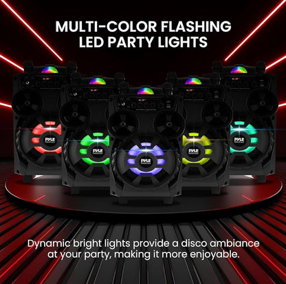 Draagbare Herlaaibare Bluetooth PA-luidspreker - 580W 8” Buite BT Karaoke Oudiostelsel - TWS, Disco Partytjie Beligting, LED-skerm, FM/AUX/MP3/USB/SD, 6.5mm in, Trollie, Wiele - Koordlose Mikrofoon, Afstandbeheer