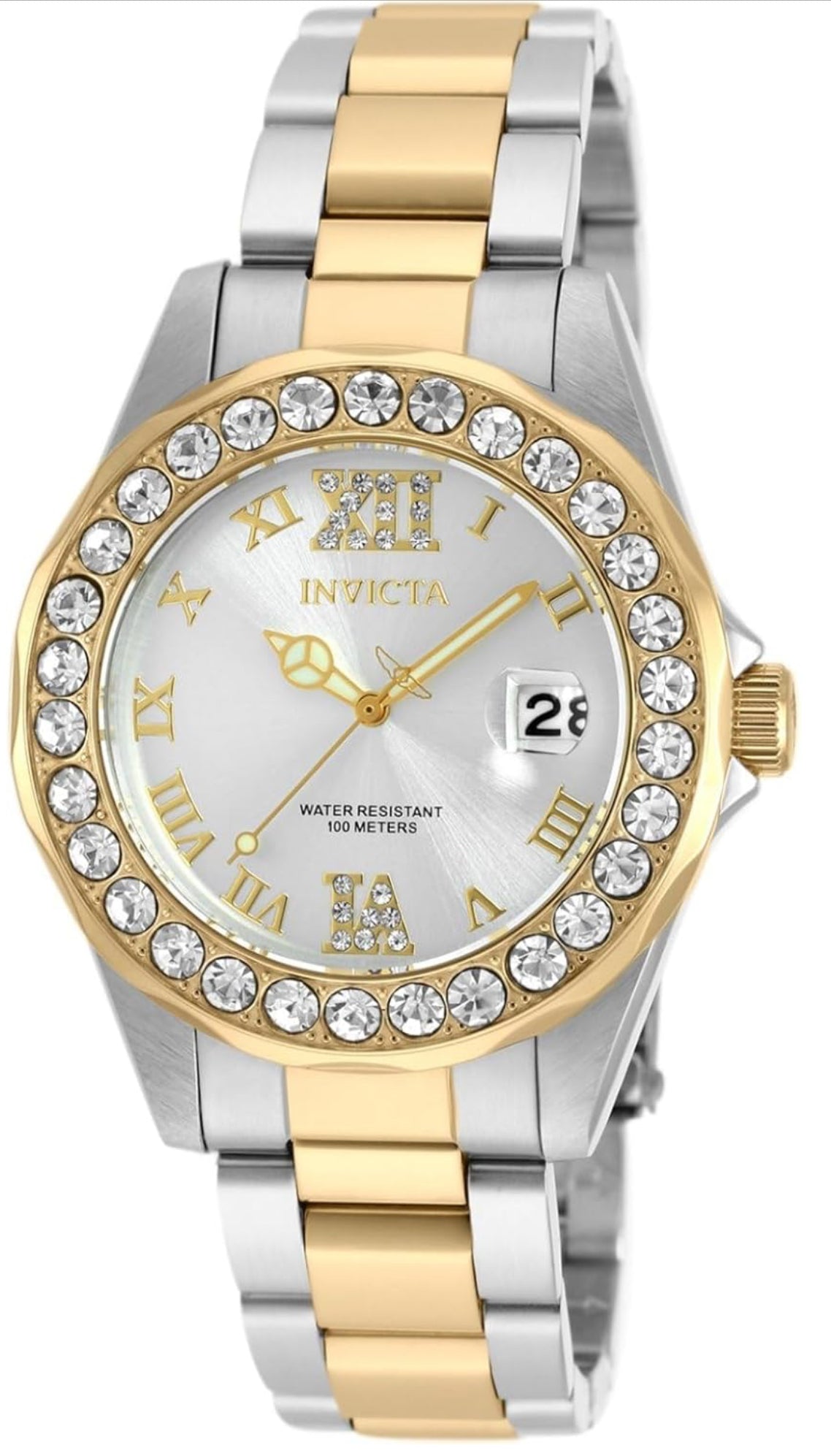 Invicta Women's Pro Diver Crystal Accented 18k Ion-Plated Quartz Watch Stainless-Steel Two Tone