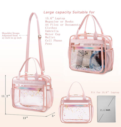 Clear Beach Bag Travel Tote Transparent Backpack for Women Girls Stadium Approved Crossbody Messenger Shoulder Handbag