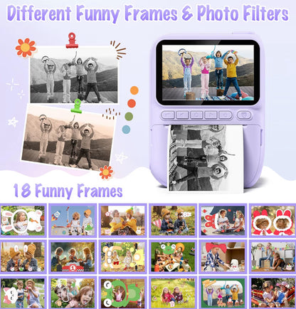 Kitsdrukamera 3.0" HD 32MP Kinders 1080P met 3 Rolletjies Drukpapier 32GB SD-Kaart (Pers)