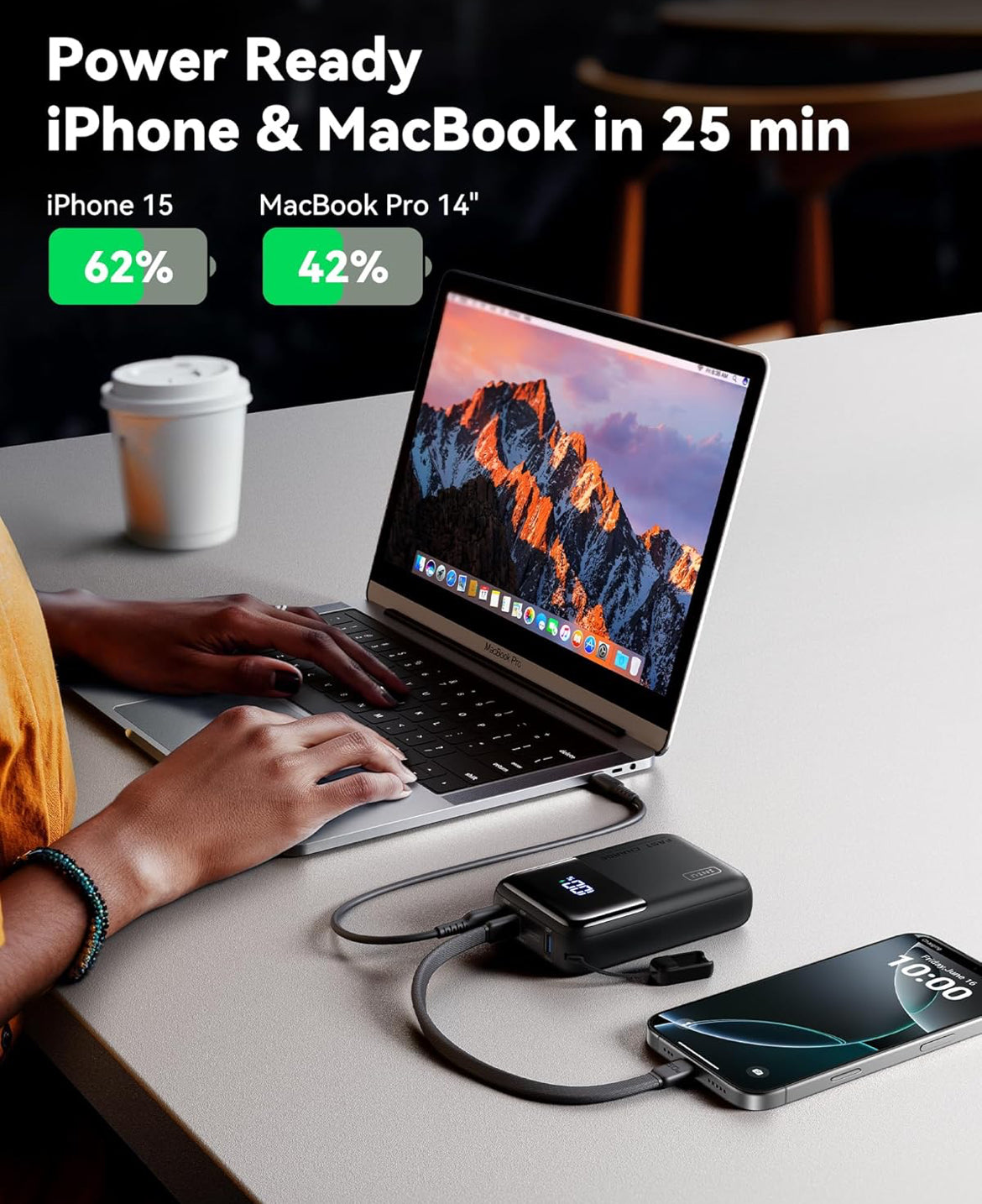 INIU 100W Kragbank, Mini Grootte 25000mAh Hoë Kapasiteit Skootrekenaar Draagbare Laaier, USB C in&uit Tablet Kragbank, Slim Digitale Skerm Foonlaaier vir iPhone 16 15, Samsung, iPad, MacBook, Skootrekenaar ens.