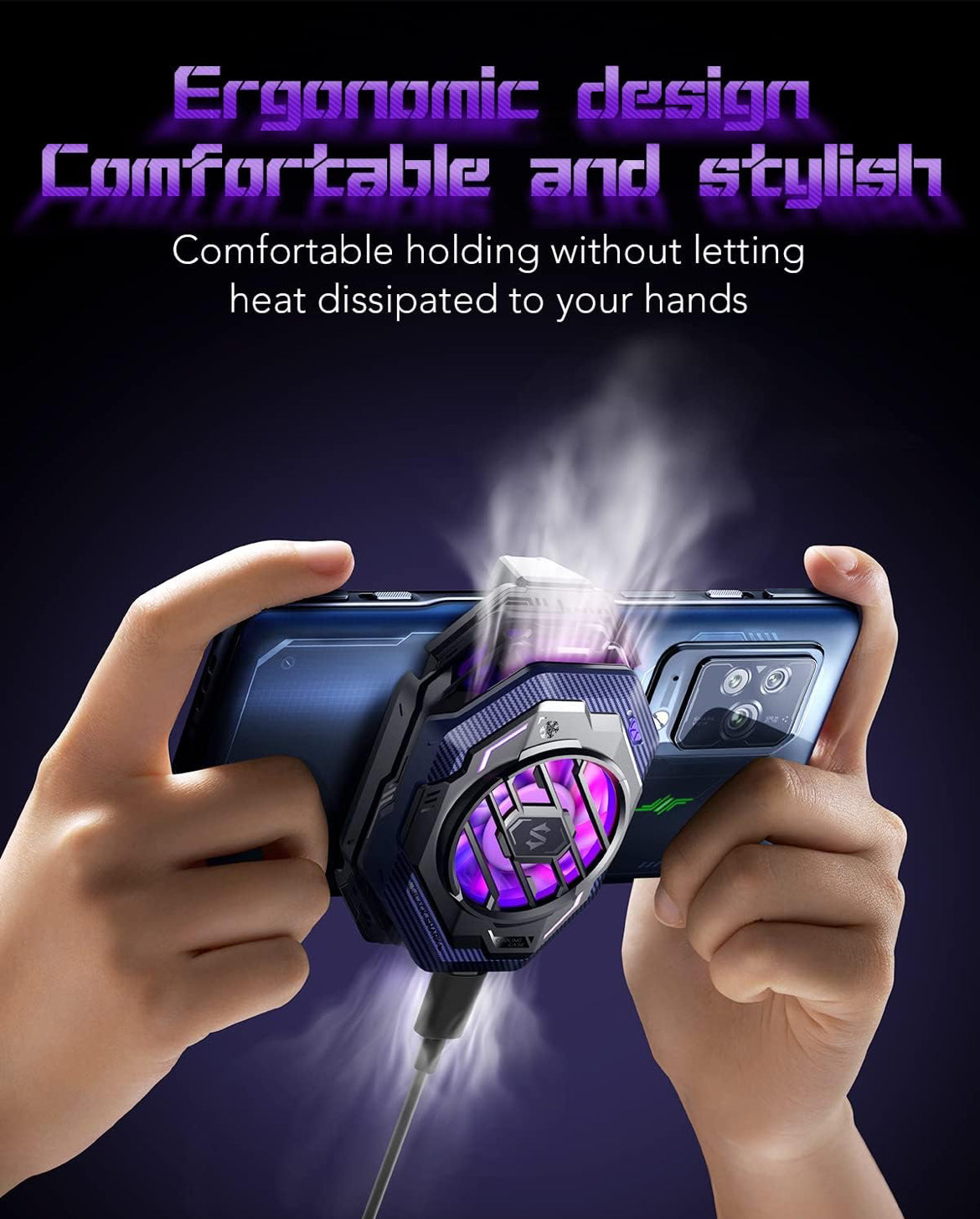 Cell Phone Cooler Black Shark Fun Cooler 3Pro, Cellphone Radiator with Sleep Timer/Fan Speed Settings (Purple)