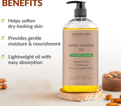 PURE Soet Amandelolie, Triple A Graad Kwaliteit, Suiwer en Natuurlik uit Spanje, Koue Gepars, (Verpakking Kan Verskil) - 16 fl. Oz
