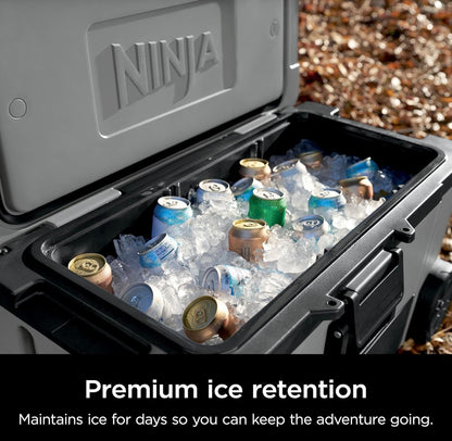 Ninja Cooler FrostVault 65QT Yskas met Wiele Geïsoleer met Temperatuur Droë Bergingslaai Hou Ys Dae Lank Koud - Lei Grys (FB265GY)