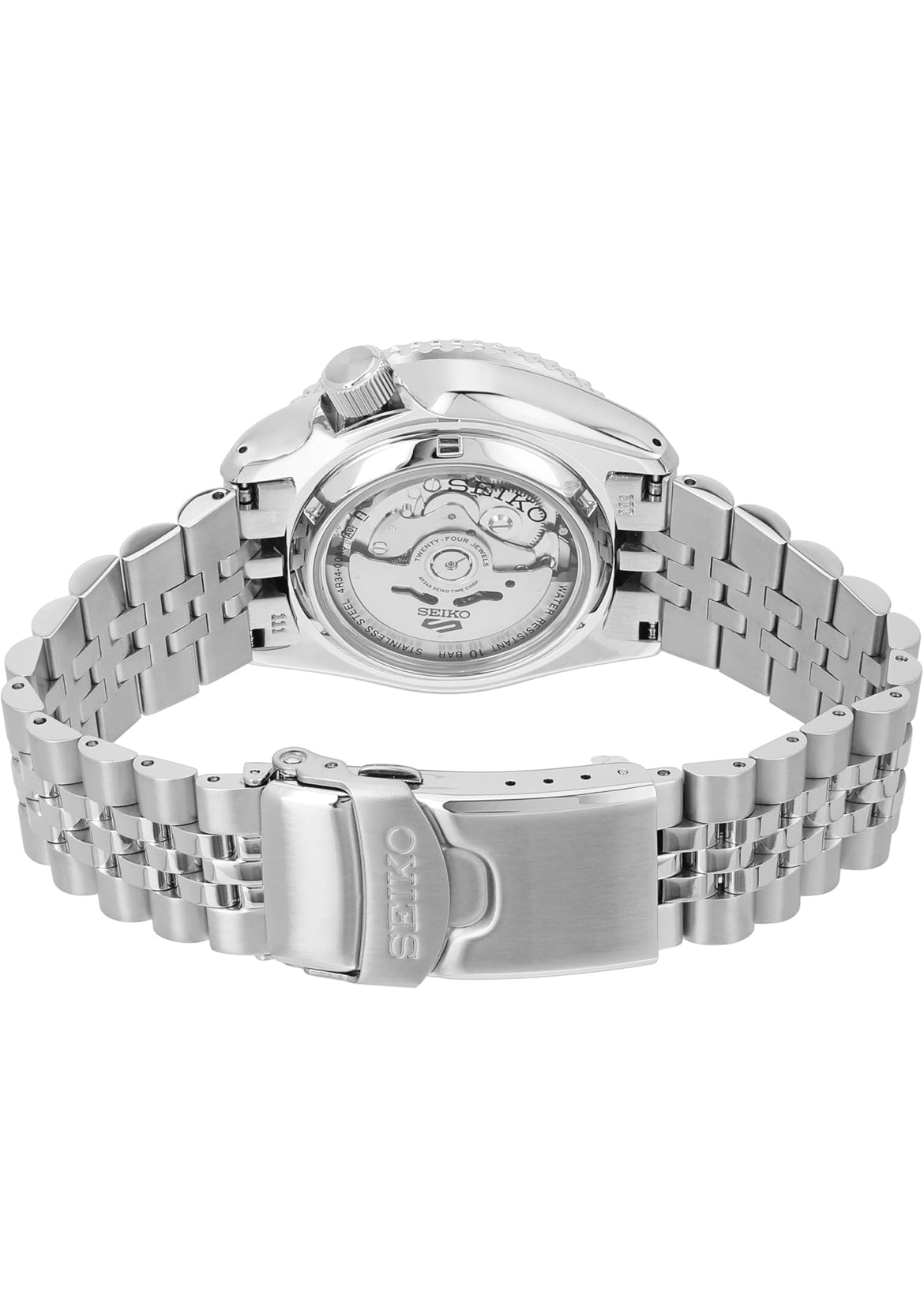 Seiko Outomatiese Horlosie vir Mans - 5 -Sport - Blou Horlosieplaat met Datumkalender en Liggewende Wysers en Merkers en Swart & Blou GMT-ring, 100m Waterbestand