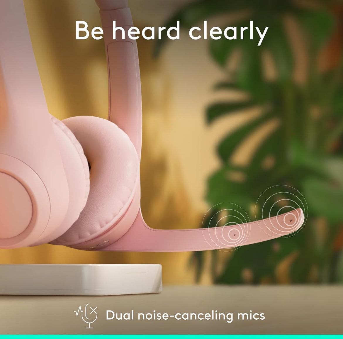 Logitech Zone 300 draadlose Bluetooth-koptelefoon met geraasdempende mikrofoon, versoenbaar met Windows, Mac, Chrome, Linux, iOS, iPadOS, Android – Rose