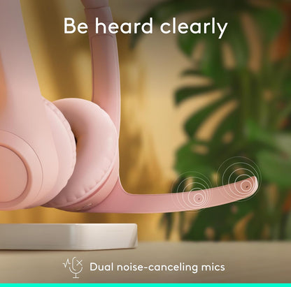 Logitech Zone 300 draadlose Bluetooth-koptelefoon met geraasdempende mikrofoon, versoenbaar met Windows, Mac, Chrome, Linux, iOS, iPadOS, Android – Rose