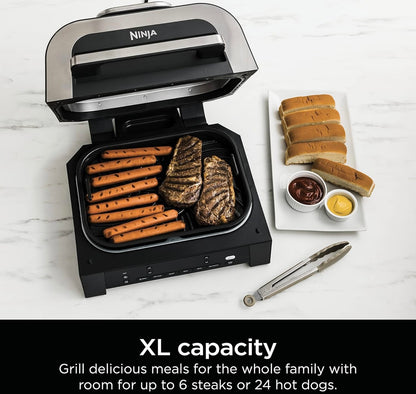 Ninja DG551 Foodi Smart XL 6-in-1 Binnebraaier met Lugbraai, Rooster, Bak, Braai en Dehidreer, Foodi Slim Termometer, 2de Generasie, Swart/Silwer