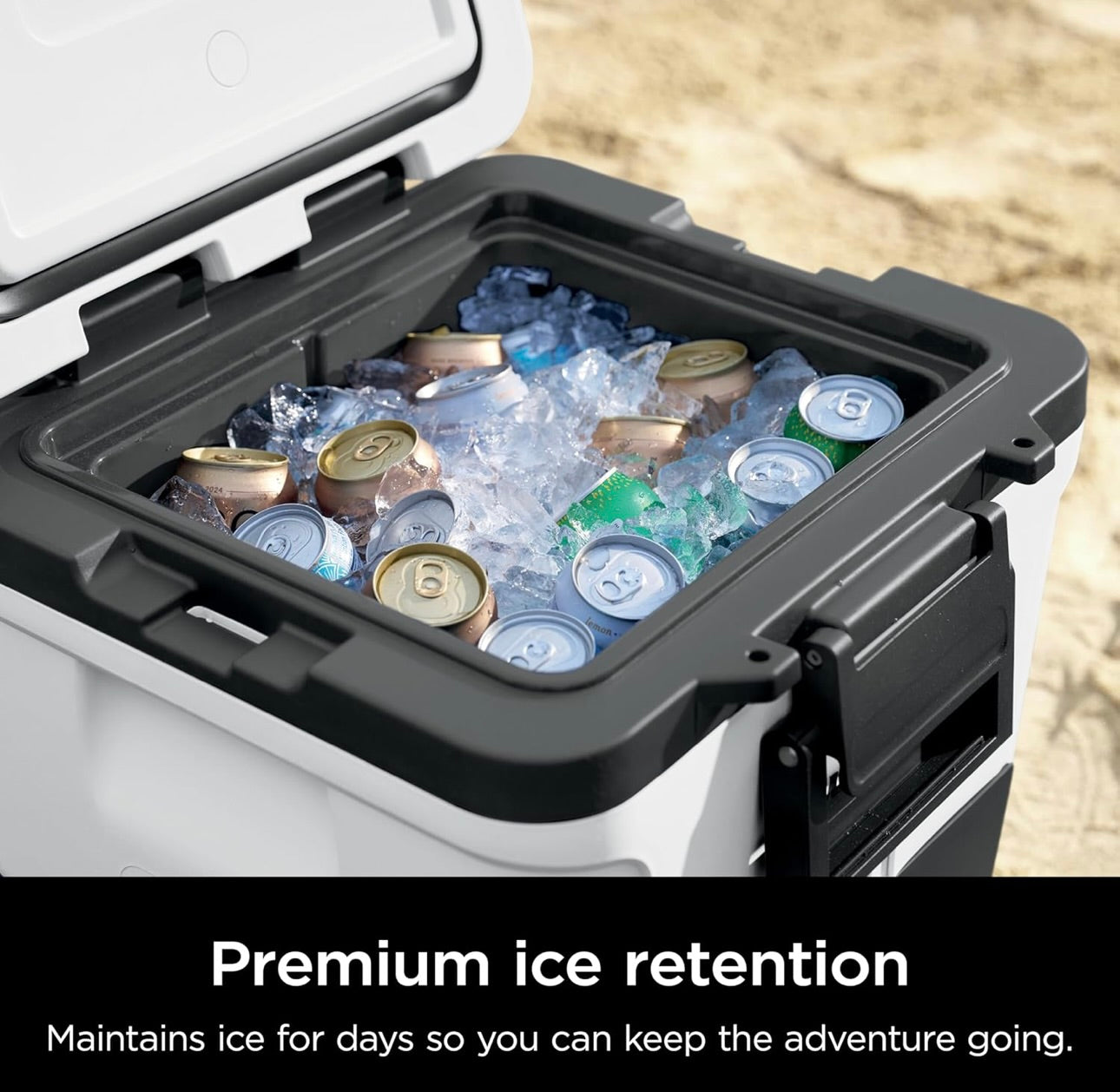 Ninja Cooler FrostVault 30QT-koeler met wiele, geïsoleer met Temp Dry Storage-laai hou ys vir dae lank koud - Cloud White
