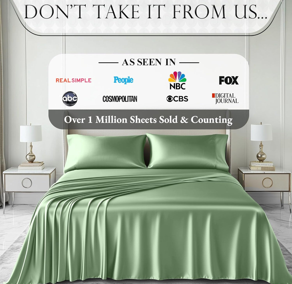 DECOLURE Satin Bed Sheets - 4 Piece Luxury Silky Queen Size Bedding Set - Softer Than Silk, Wrinkle-Free with 15” Deep Pocket Fitted Sheet, Perfect for Hair & Skin, Gifts for Women (Sage Green)