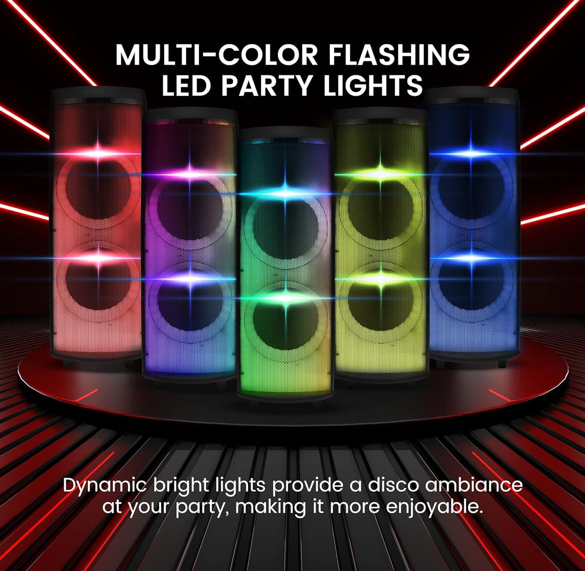 Herlaaibare Bluetooth Draagbare PA Partytjie Luidspreker - 600W Dubbel 12” Binne-/Buitelug BT Karaoke Oudiostelsel, TWS, X-Bas Funksie, Flitsende Partytjie Vlamligte, MP3/USB/AUX/FM Radio, Drahandvatsel
