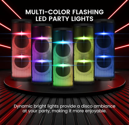 Herlaaibare Bluetooth Draagbare PA Partytjie Luidspreker - 600W Dubbel 12” Binne-/Buitelug BT Karaoke Oudiostelsel, TWS, X-Bas Funksie, Flitsende Partytjie Vlamligte, MP3/USB/AUX/FM Radio, Drahandvatsel