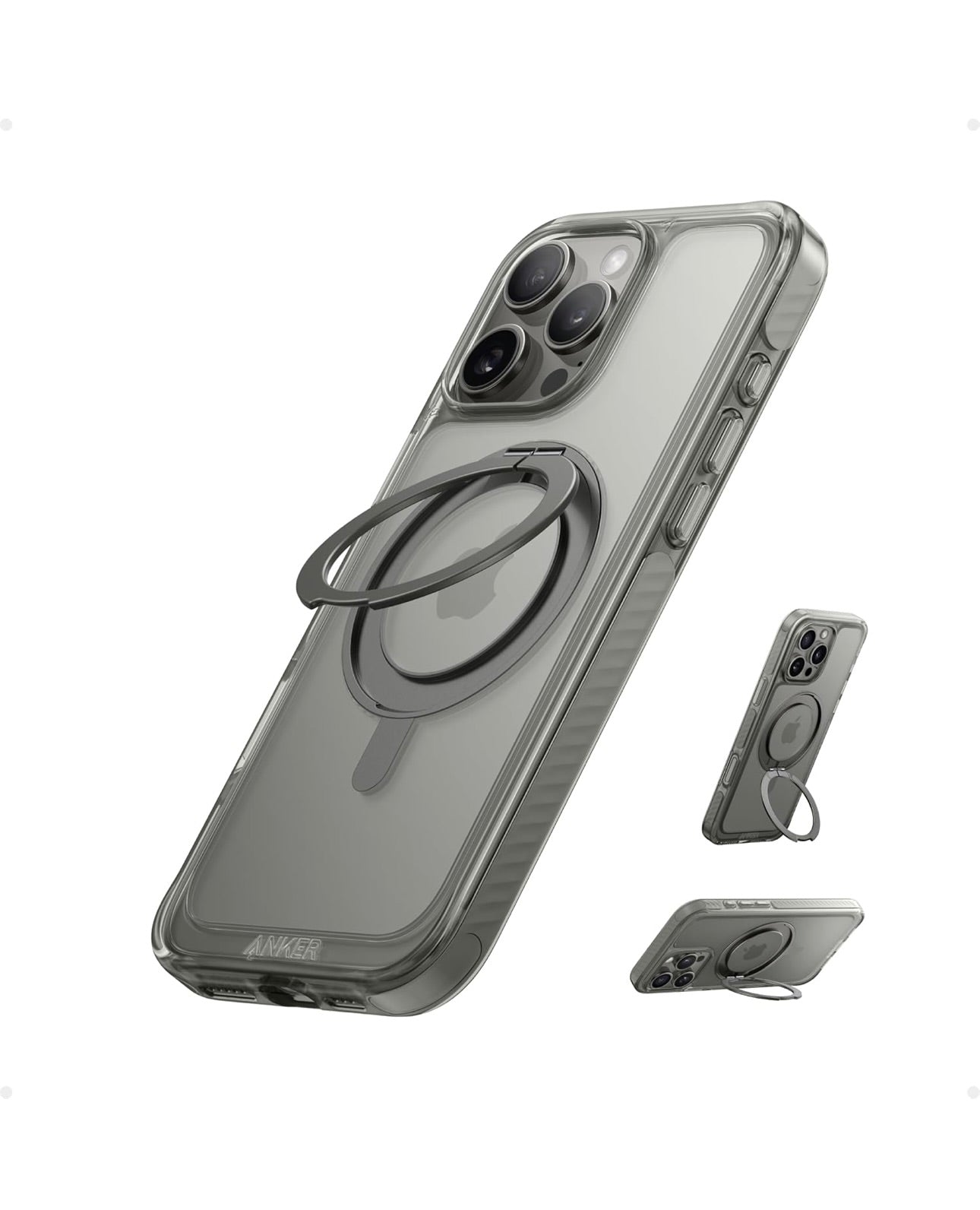 Anker Ultra Magnetic for iPhone Case with Sturdy 360° Ring Stand - with MagSafe (for iPhone 16 Pro Max, Clear Titanium)